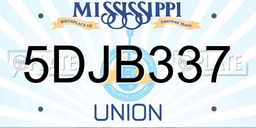 5DJB337 Mississippi License Plate