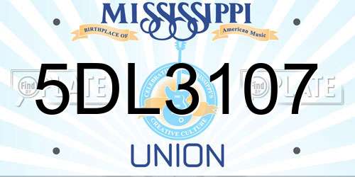 5DL3107 Mississippi License Plate