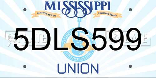 5DLS599 Mississippi License Plate