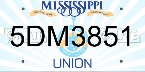 5DM3851 Mississippi License Plate