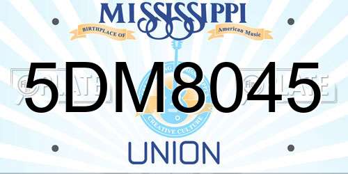5DM8045 Mississippi License Plate