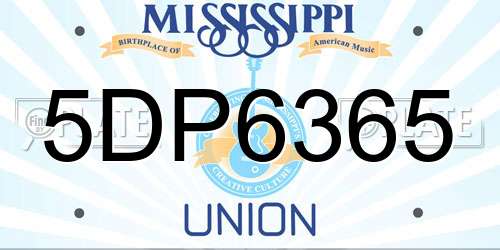 5DP6365 Mississippi License Plate