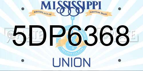 5DP6368 Mississippi License Plate