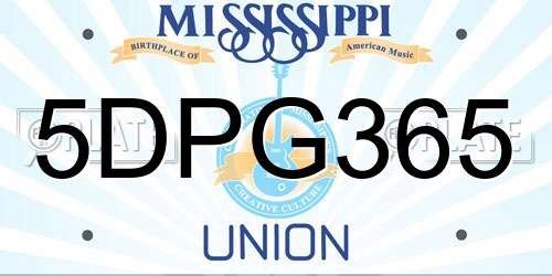 5DPG365 Mississippi License Plate