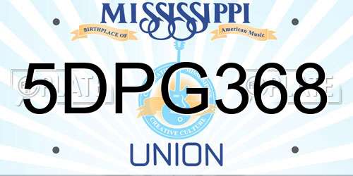 5DPG368 Mississippi License Plate