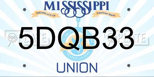 5DQB33 Mississippi License Plate