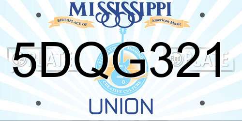 5DQG321 Mississippi License Plate