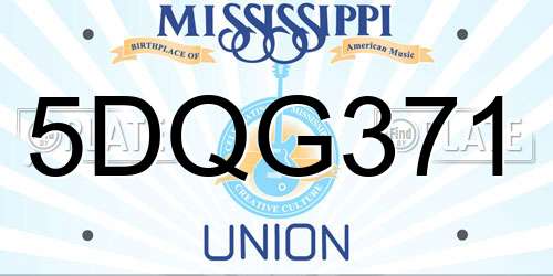 5DQG371 Mississippi License Plate