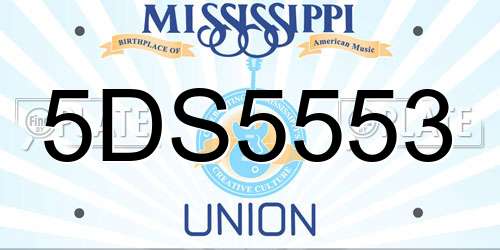 5DS5553 Mississippi License Plate