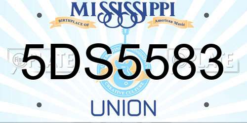 5DS5583 Mississippi License Plate