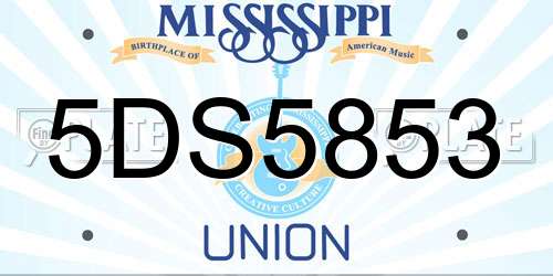 5DS5853 Mississippi License Plate