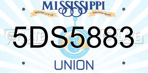 5DS5883 Mississippi License Plate