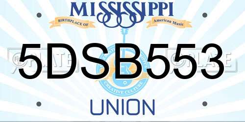 5DSB553 Mississippi License Plate