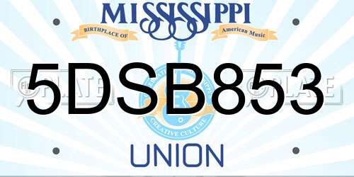 5DSB853 Mississippi License Plate