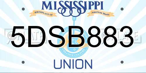 5DSB883 Mississippi License Plate