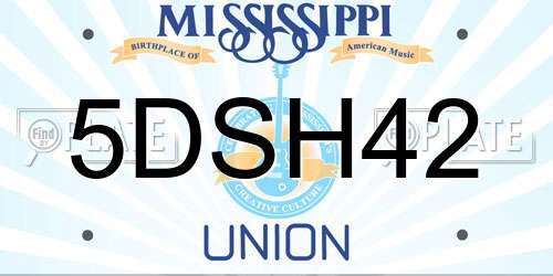 5DSH42 Mississippi License Plate
