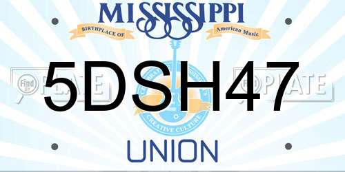 5DSH47 Mississippi License Plate