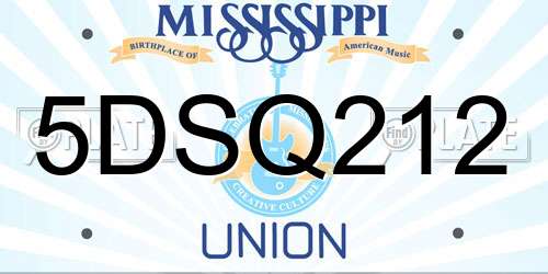 5DSQ212 Mississippi License Plate