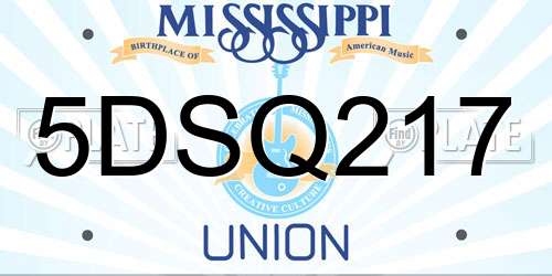 5DSQ217 Mississippi License Plate