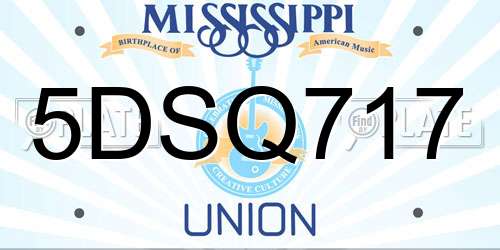 5DSQ717 Mississippi License Plate