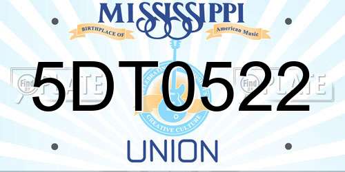 5DT0522 Mississippi License Plate