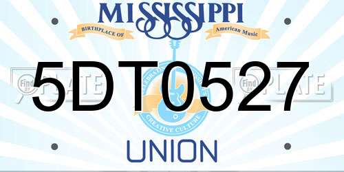 5DT0527 Mississippi License Plate