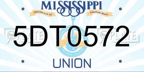 5DT0572 Mississippi License Plate
