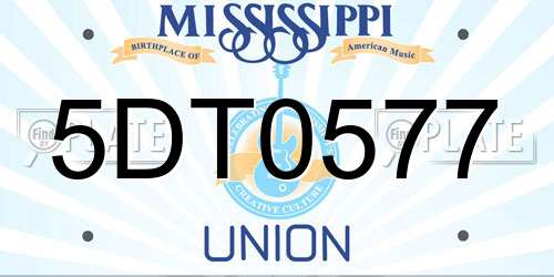 5DT0577 Mississippi License Plate
