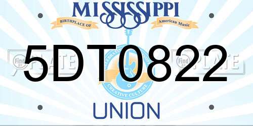 5DT0822 Mississippi License Plate