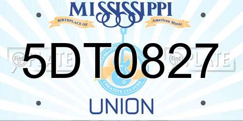 5DT0827 Mississippi License Plate