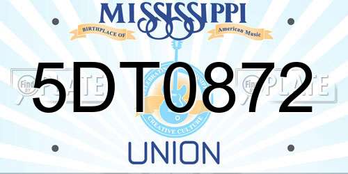 5DT0872 Mississippi License Plate