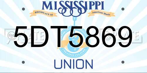 5DT5869 Mississippi License Plate