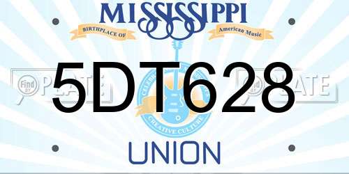 5DT628 Mississippi License Plate