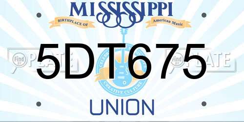 5DT675 Mississippi License Plate