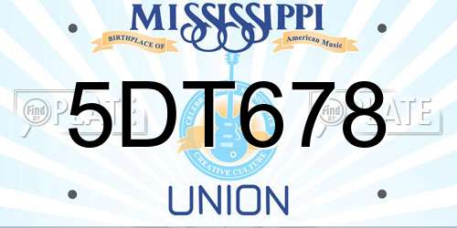 5DT678 Mississippi License Plate