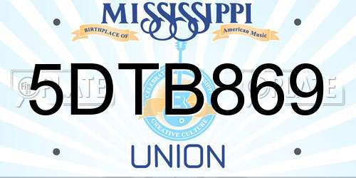 5DTB869 Mississippi License Plate