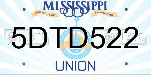 5DTD522 Mississippi License Plate