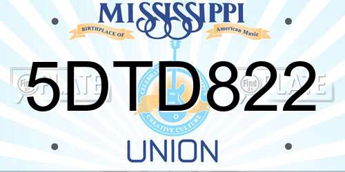5DTD822 Mississippi License Plate