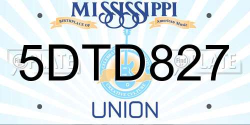 5DTD827 Mississippi License Plate