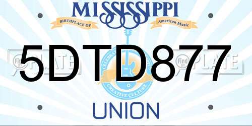 5DTD877 Mississippi License Plate