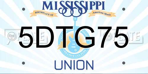 5DTG75 Mississippi License Plate