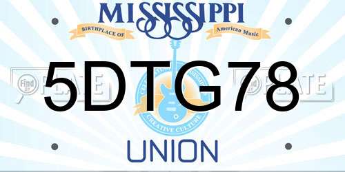 5DTG78 Mississippi License Plate