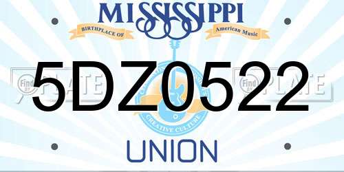 5DZ0522 Mississippi License Plate