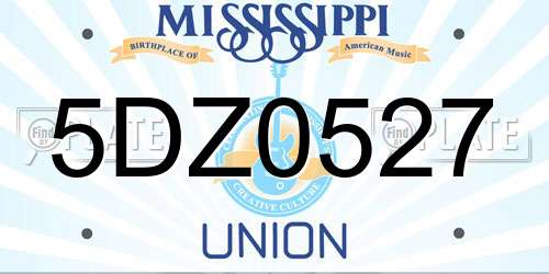 5DZ0527 Mississippi License Plate