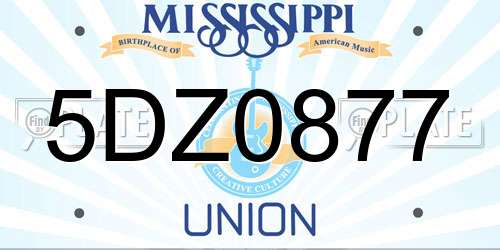 5DZ0877 Mississippi License Plate