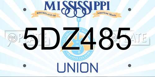 5DZ485 Mississippi License Plate