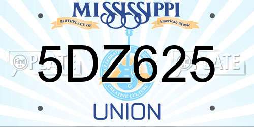 5DZ625 Mississippi License Plate