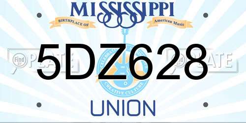 5DZ628 Mississippi License Plate