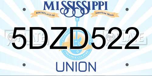 5DZD522 Mississippi License Plate