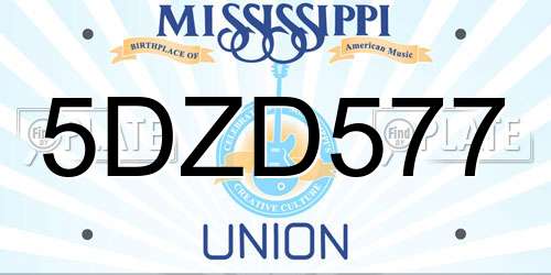 5DZD577 Mississippi License Plate
